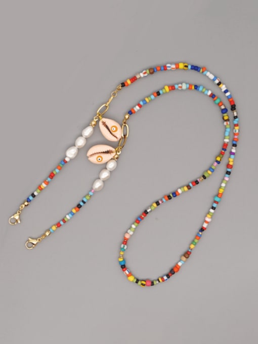 Roxi Stainless steel Imitation Pearl Multi Color Enamel Letter Bohemia Hand-woven Necklace 1