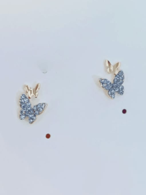 blue Brass Cubic Zirconia Butterfly Trend Stud Earring