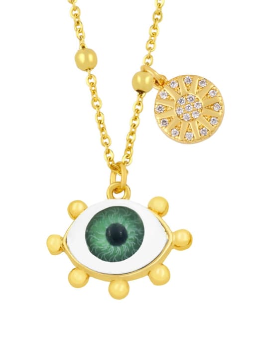 green Brass Enamel Evil Eye Hip Hop Geometry Pendant Necklace