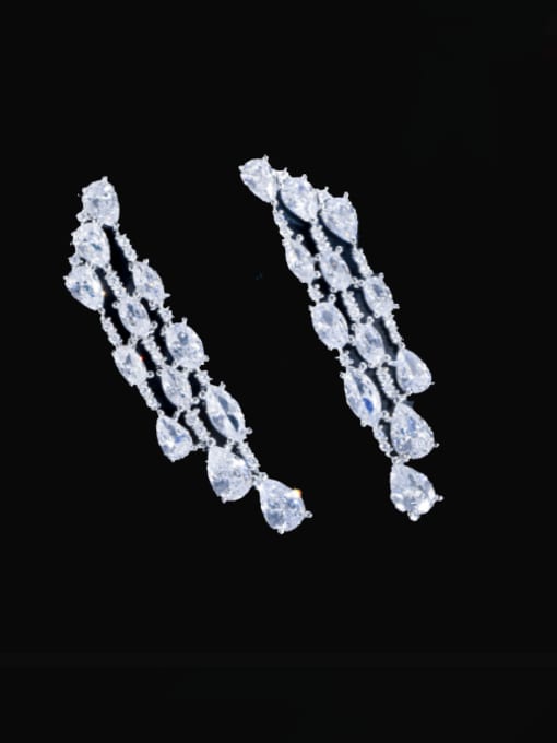L.WIN Brass Cubic Zirconia Water Drop  Pendant Luxury Cluster Earring 2