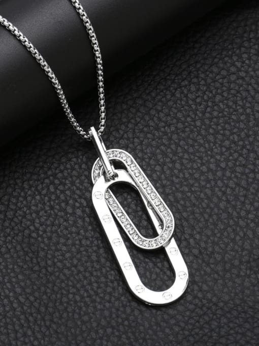 CC Stainless steel Chain Alloy Pendant Cubic Zirconia Geometric Hip Hop Long Strand Necklace 2