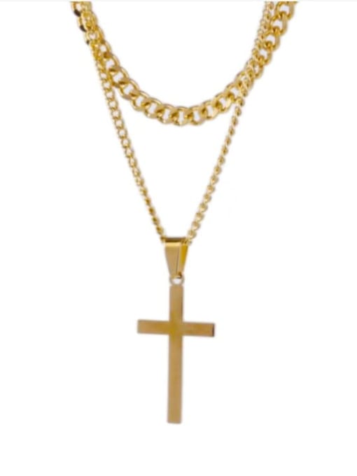18K gold Titanium Steel Cross Hip Hop Regligious Necklace
