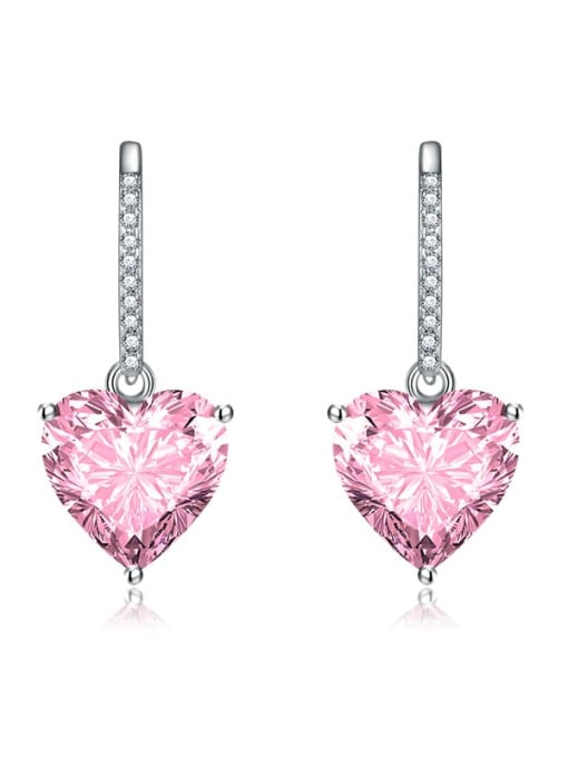 Pink Brass Cubic Zirconia Heart Dainty Hook Earring
