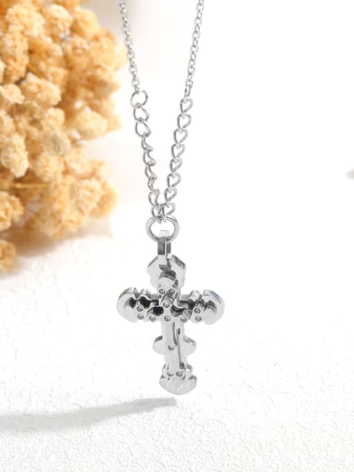 Open Sky Titanium Rhinestone Cross Minimalist Regligious Necklace 2