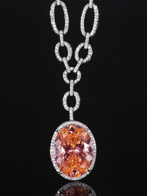 orange Brass Glass Stone Geometric Luxury Necklace