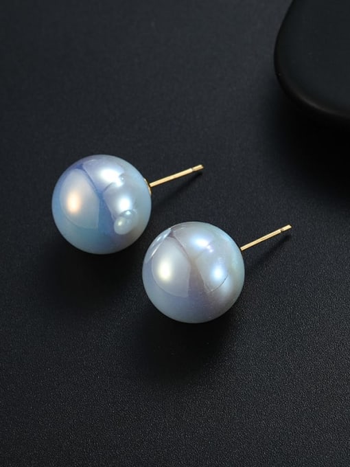 16mm blue Zinc Alloy Imitation Pearl Round Minimalist Stud Earring