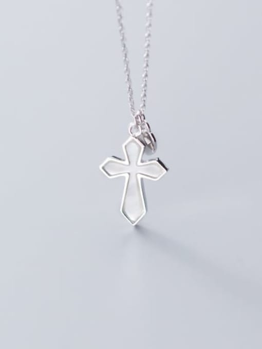 Rosh 925 Sterling Silver Shell White Cross Minimalist Regligious Necklace 2