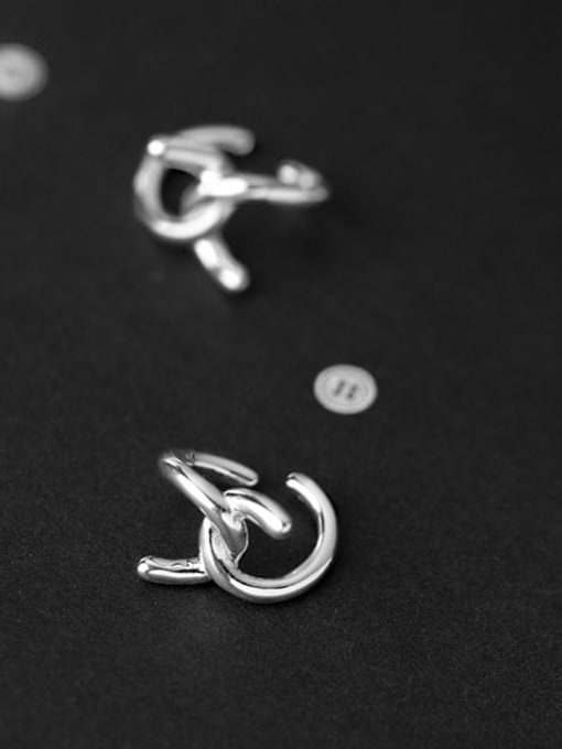 Rosh 925 Sterling Silver Line  Cross Minimalist Clip Earring 2