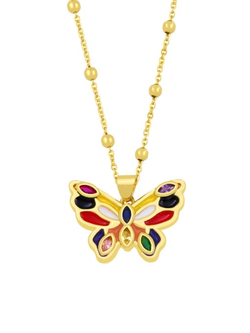 C mixed color Brass Enamel Butterfly Vintage Necklace