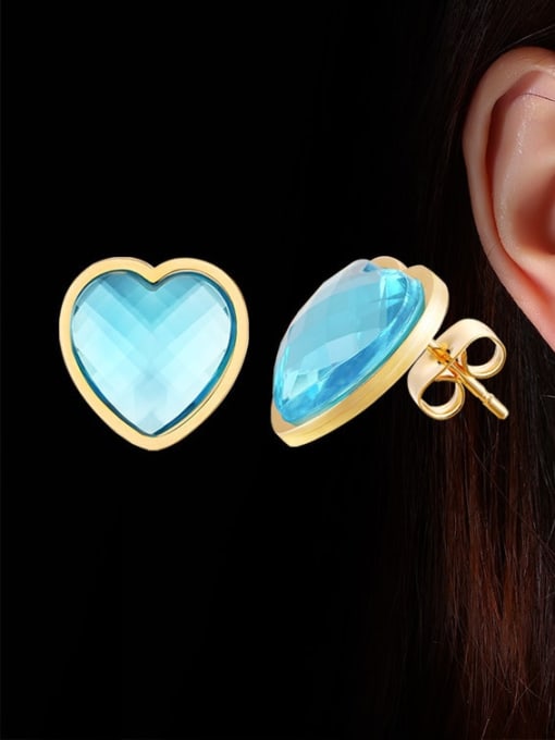 CONG Stainless steel Glass Stone Heart Minimalist Stud Earring 2