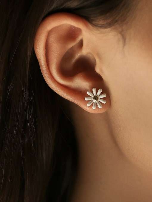 MODN 925 Sterling Silver Enamel Flower Minimalist Stud Earring 1