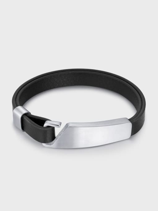 Open Sky Stainless steel Leather Geometric Hip Hop Bracelet 0