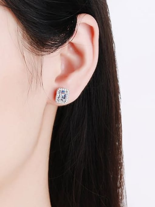 MOISS 925 Sterling Silver Moissanite Rectangle Dainty Cluster Earring 1