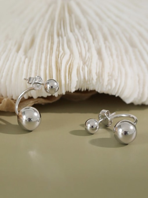 DAKA 925 Sterling Silver Bead Round Minimalist Hook Earring 2
