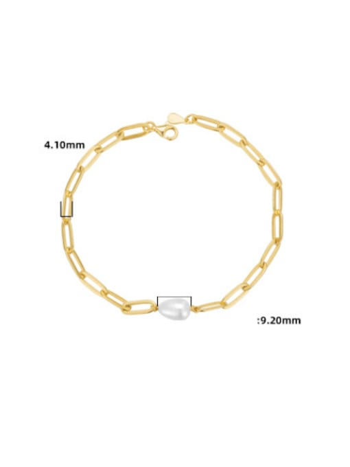 XBOX 925 Sterling Silver Imitation Pearl Geometric Minimalist Link Bracelet 3