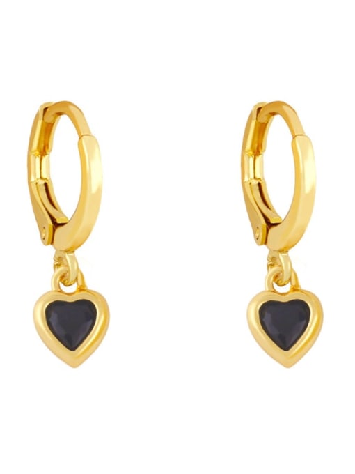black Brass Cubic Zirconia Heart Minimalist Huggie Earring