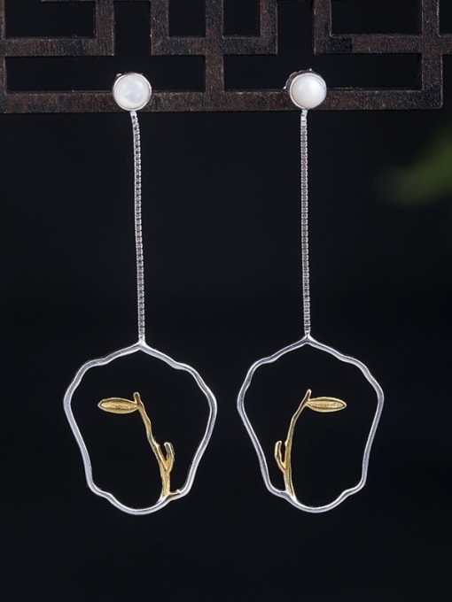 Bamboo Collar Earrings 925 Sterling Silver Geometric Vintage Drop Earring