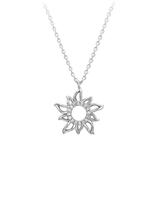 Platinum Copper Alloy Cubic Zirconia Flower Dainty Necklace