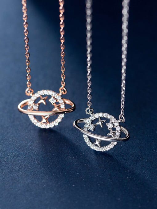 Rosh 925 Sterling Silver Stars DIAMOND Round Pendant Necklace 3