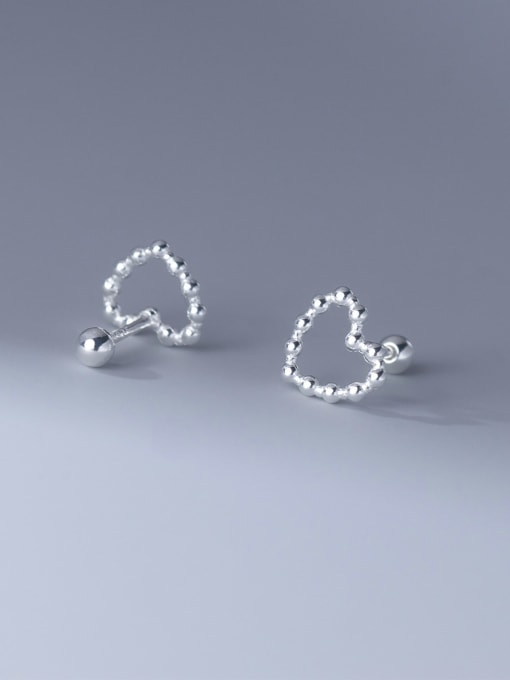 Rosh 925 Sterling Silver Bead Heart Minimalist Stud Earring 3