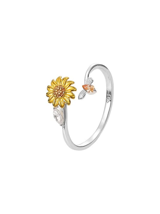 BeiFei Minimalism Silver 925 Sterling Silver Flower Trend Band Ring 3