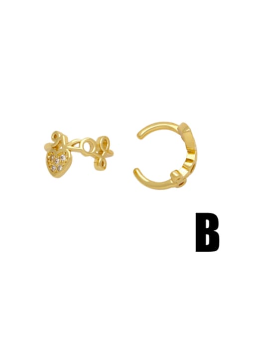 B Brass Cubic Zirconia Heart Minimalist Clip Earring