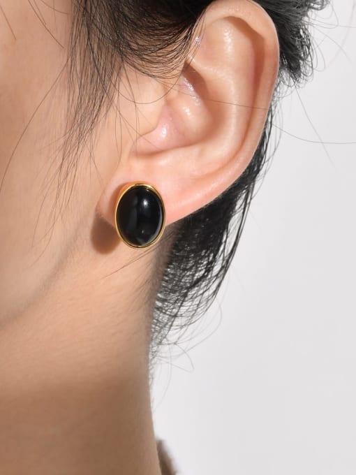 LI MUMU Stainless steel Carnelian Geometric Minimalist Stud Earring 1
