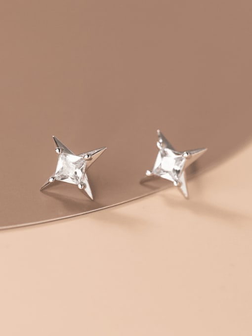 Rosh 925 Sterling Silver Cubic Zirconia Star Minimalist Stud Earring 1