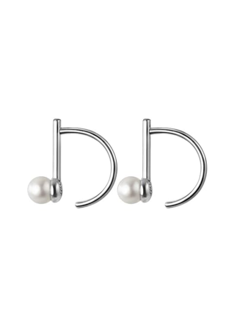 Rosh 925 Sterling Silver Imitation Pearl Geometric Minimalist Stud Earring
