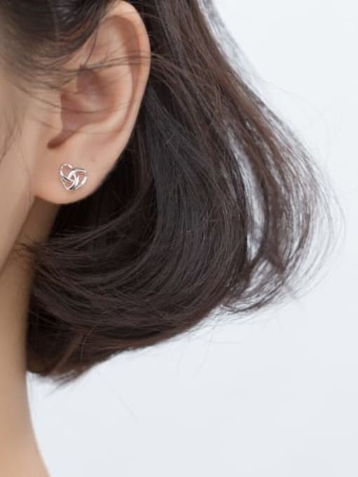 Rosh 925 Sterling Silver  Hollow Heart Minimalist Stud Earring 1