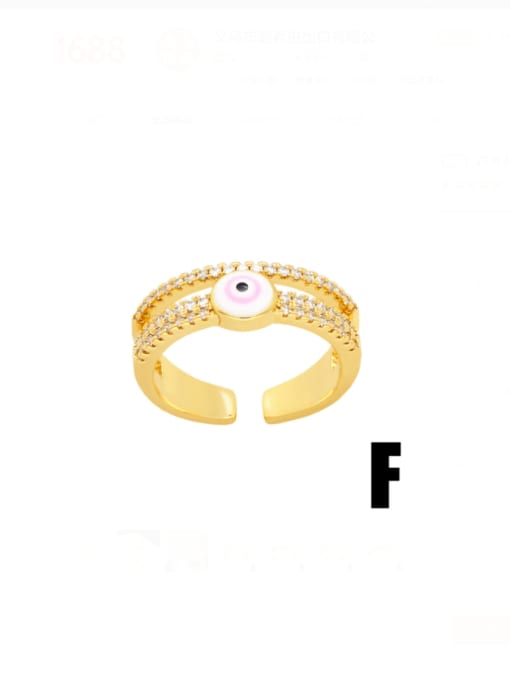 F Pink Brass Enamel Cubic Zirconia Evil Eye Hip Hop Stackable Ring