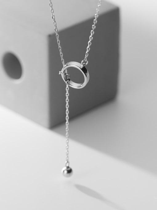 Rosh 925 Sterling Silver Hollow Round Minimalist Tassel  Necklace 2