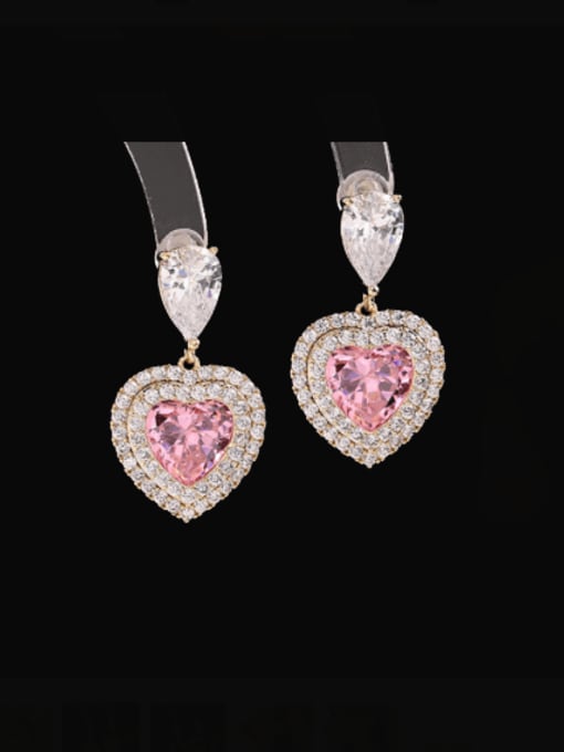 gold+ pink Brass Cubic Zirconia Heart Luxury Drop Earring