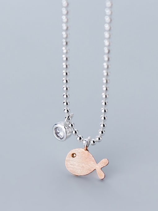Rosh 925 Sterling Silver Bead chain Minimalist Fish pendant Necklace 1