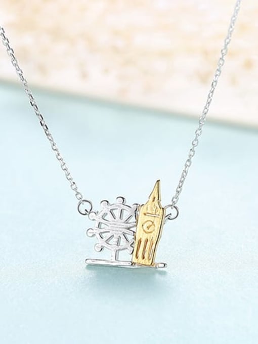 15I09 925 sterling silver simple personalized building, necklace