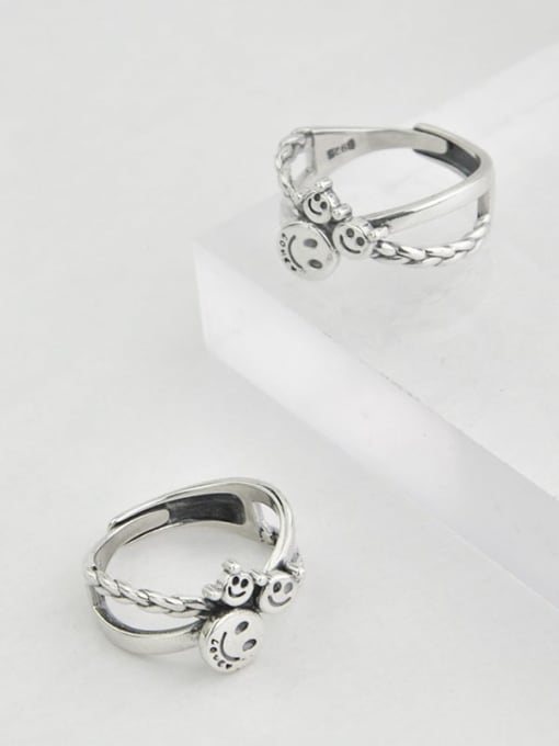 SHUI Vintage Sterling Silver With Platinum Plated Simplistic Smiley Free Size Rings 3