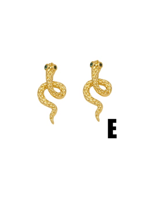 E Brass Cubic Zirconia Snake Cute Stud Earring