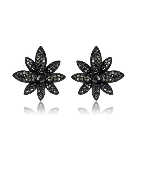 black Fashion Metal Rhinestone Black Leaf Vintage Stud Earring