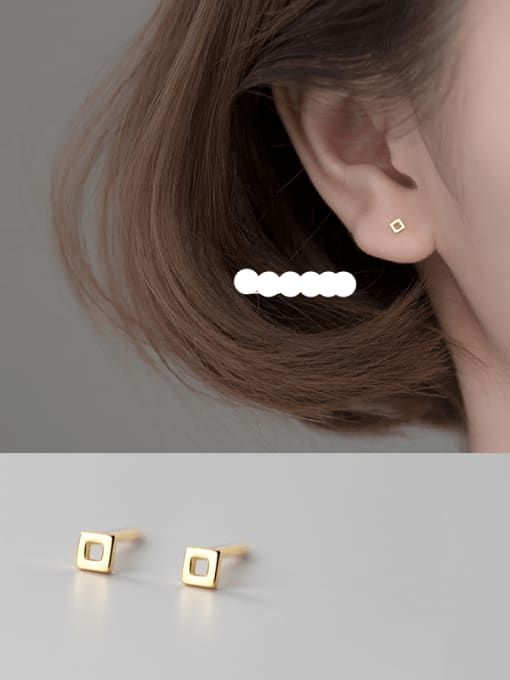 Square  gold 925 Sterling Silver  Hollow Geometric Minimalist Earring