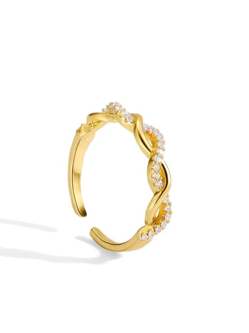 Golden twist ring Brass Cubic Zirconia Irregular Minimalist Twist  Band Ring