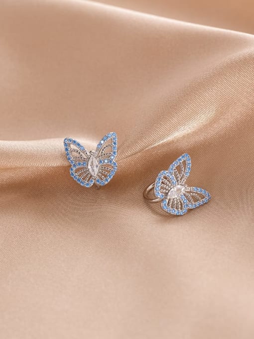 ES1785 platinum 925 Sterling Silver Cubic Zirconia Butterfly Minimalist Clip Earring