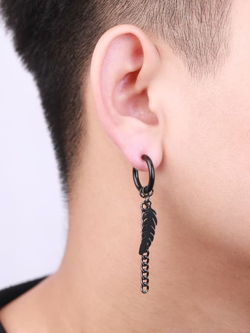 BSL Titanium Feather Hip Hop Threader Earring 1