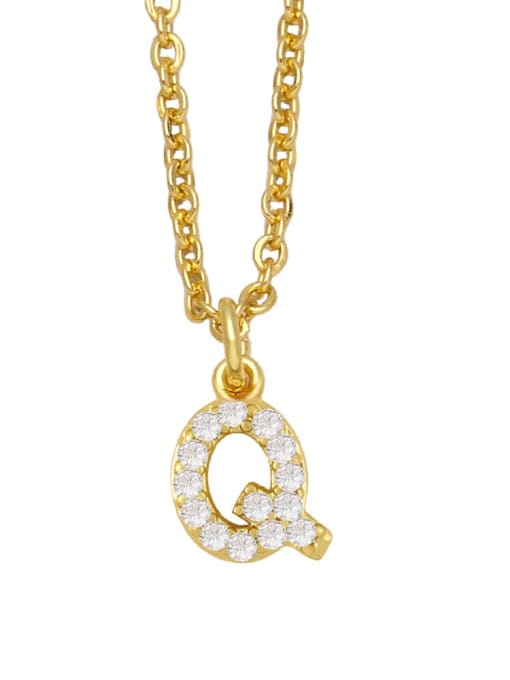Q Brass Cubic Zirconia Letter Vintage Necklace