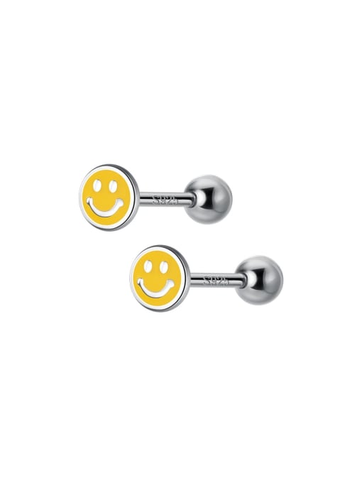 Rosh 925 Sterling Silver Enamel Smiley Minimalist Stud Earring 2