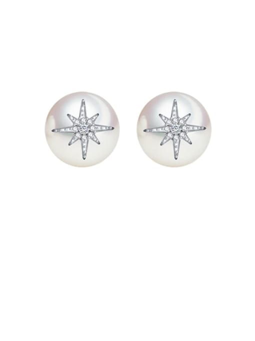 BLING SU Copper Freshwater Pearl Round Ball Minimalist Stud Earring 0