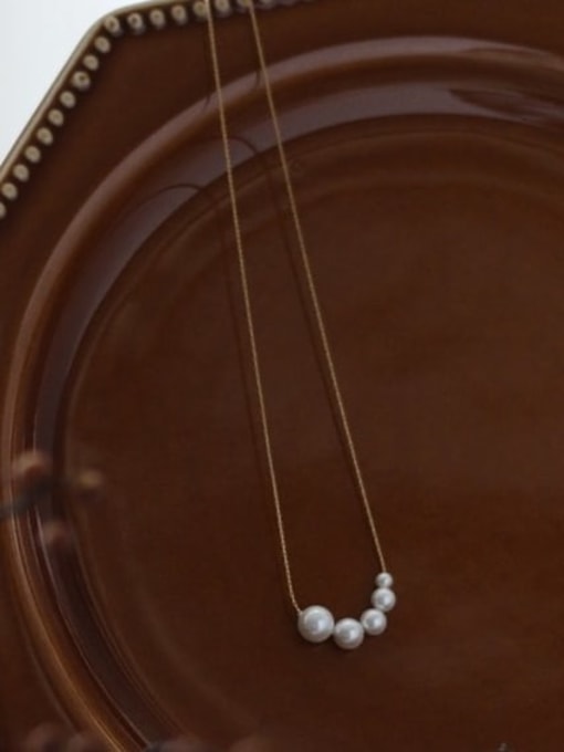 A TEEM Titanium Steel synthetic Pearl Irregular Minimalist Necklace 3