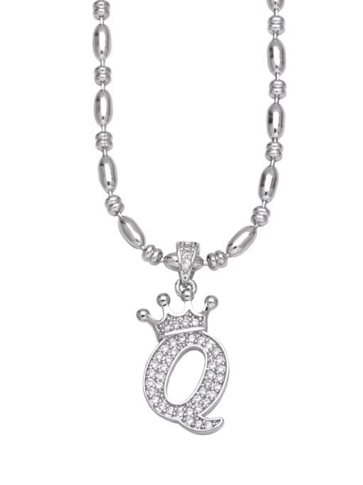 Q Brass Cubic Zirconia Crown Minimalist Lariat Necklace