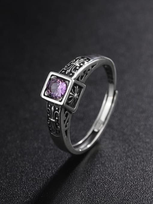 KDP525 purple 925 Sterling Silver Cubic Zirconia Geometric Vintage Band Ring