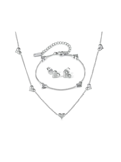 GX2373GS1507GE894 Stainless steel Minimalist Heart  Earring Bracelet and Necklace Set