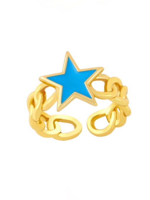blue Brass Enamel Star Vintage Band Ring